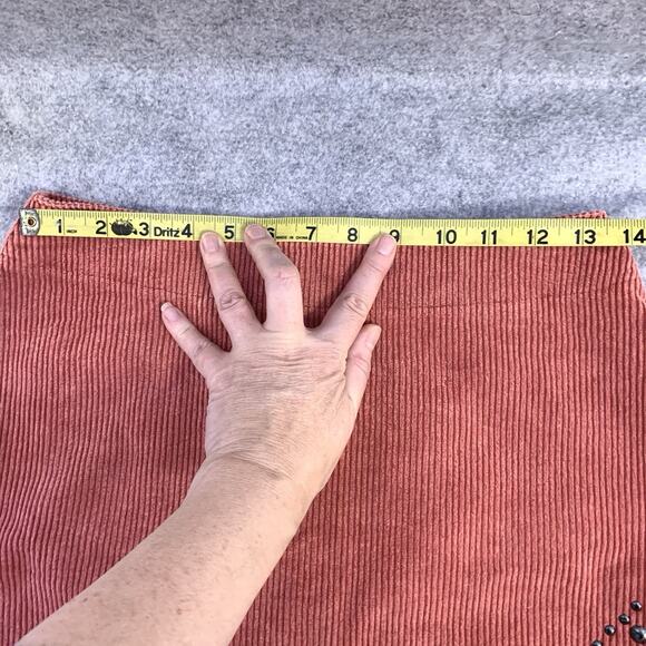 POL Corduroy Mini Skirt in Coral, Women’s S, Festival Skirt Cowgirl Studs Fringe - Picture 9 of 10